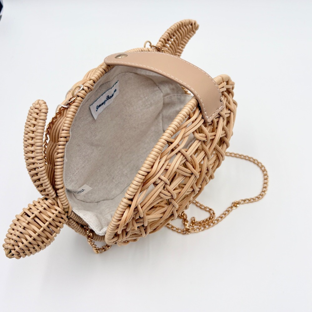 Tommy Bahama Woven Rattan Sea Turtle Crossbody Bag Natural Beige Gold Chain NEW - Picture 5 of 9